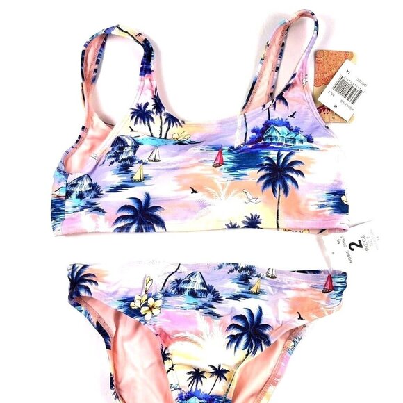 Hobie Girls Bralette Bikini Top And Hipster Bikini Bottom, Size 14, Tropical